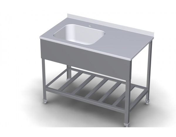 Стол с моечной ванной СМВ, серия ЭКОНОМ, левое расположение ванны, с решетчатой полкой
