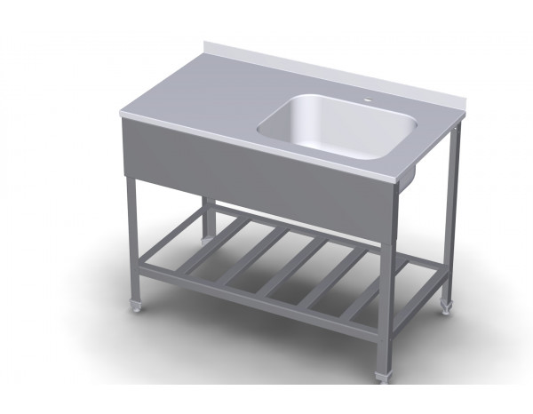 Стол с моечной ванной СМВ, серия ЭКОНОМ, правое расположение ванны, с решетчатой полкой