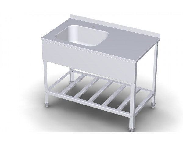 Стол с моечной ванной СМВ, серия ПРОФИ, левое расположение ванны, с решетчатой полкой