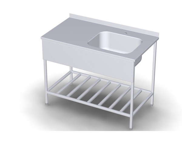Стол с моечной ванной СМВ, серия ПРОФИ, правое расположение ванны, с решетчатой полкой