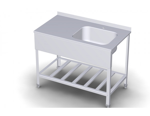 Стол с моечной ванной СМВ, серия ПРОФИ, правое расположение ванны, с решетчатой полкой - 2